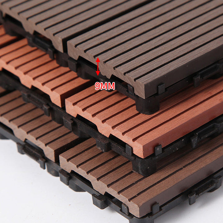 Lisslune | 12" X 12" PVC 6-Slat Square Patio Tiles Snap Fit Installation Outdoor Floor Tiles