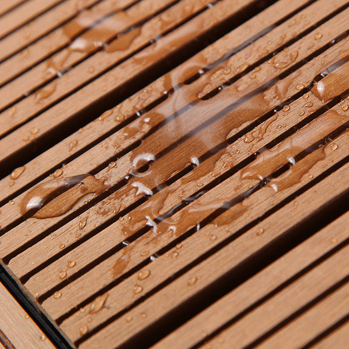 Lisslune | 12" X 12" PVC 6-Slat Square Patio Tiles Snap Fit Installation Outdoor Floor Tiles