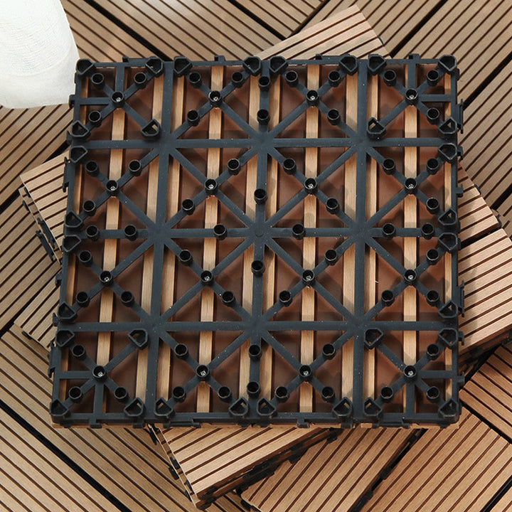 Lisslune | 12" X 12" PVC 6-Slat Square Patio Tiles Snap Fit Installation Outdoor Floor Tiles