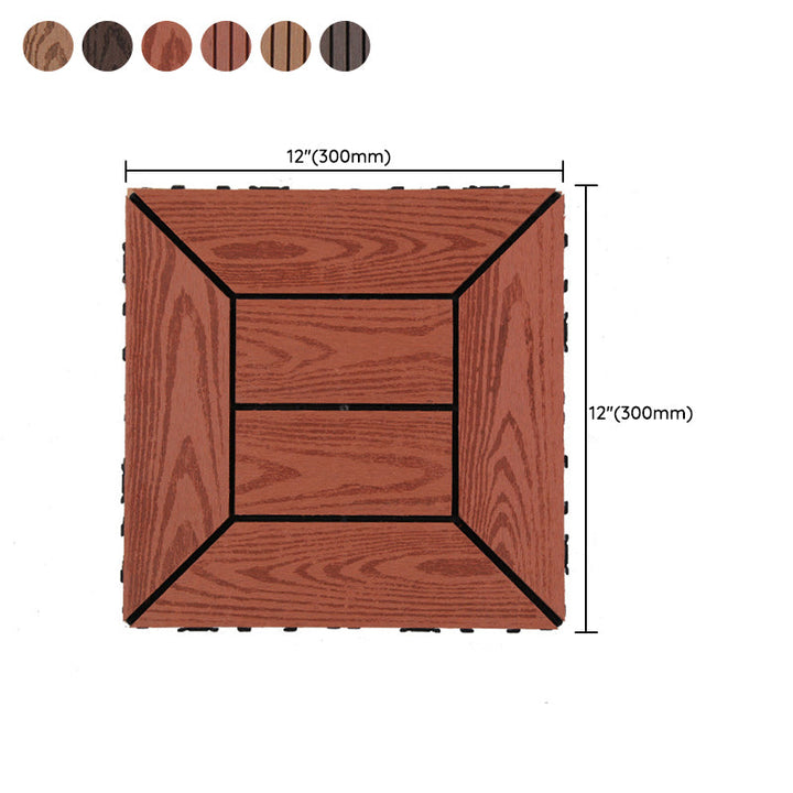 Lisslune | 12" X 12" PVC 6-Slat Square Patio Tiles Snap Fit Installation Outdoor Floor Tiles