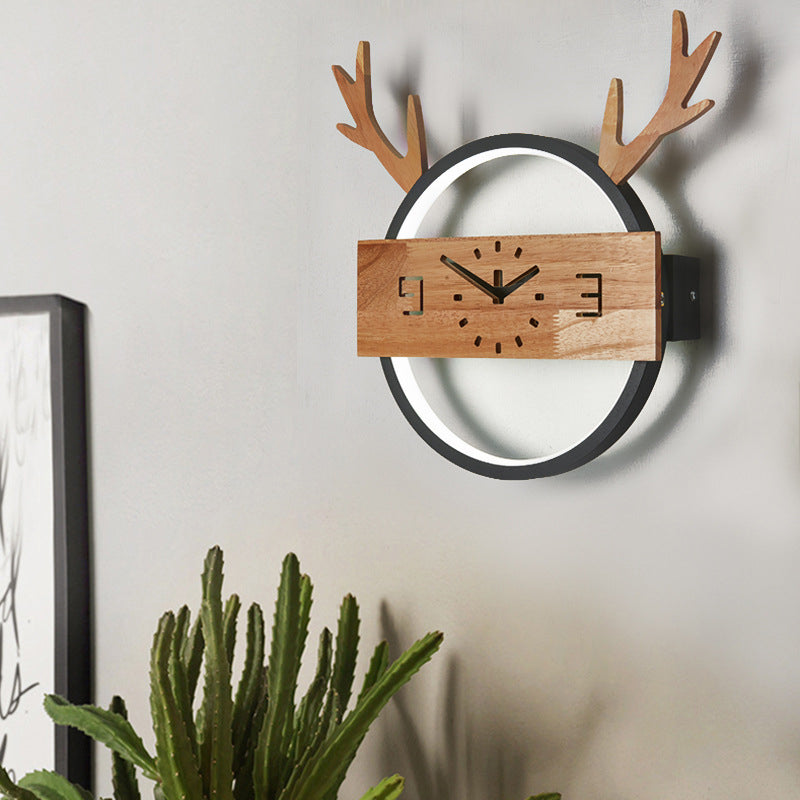 Skørter | Hert Horn Foyer Wall Lamp Acrylic Creative LED Wall Fixture with Fake Clock Deco