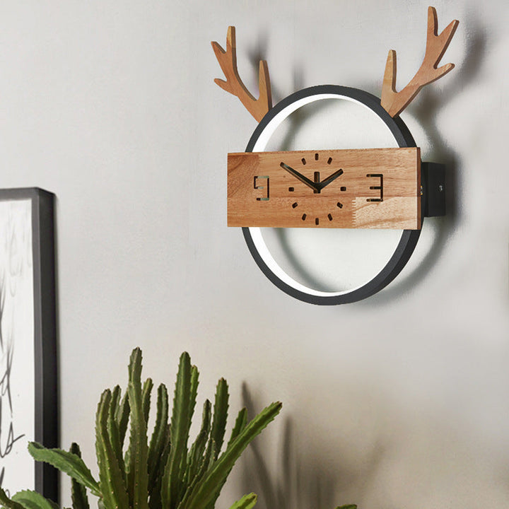 Skørter | Hert Horn Foyer Wall Lamp Acrylic Creative LED Wall Fixture with Fake Clock Deco