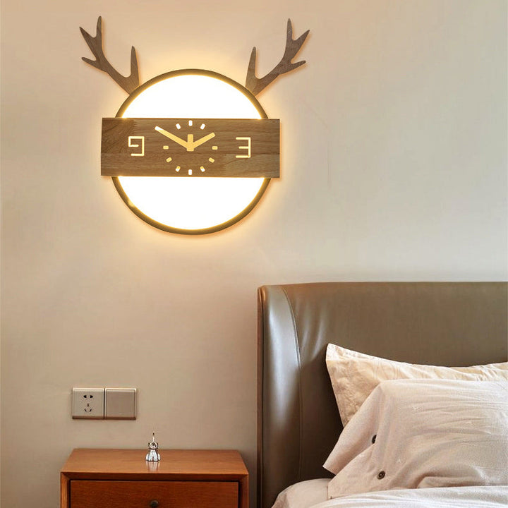 Skørter | Hert Horn Foyer Wall Lamp Acrylic Creative LED Wall Fixture with Fake Clock Deco