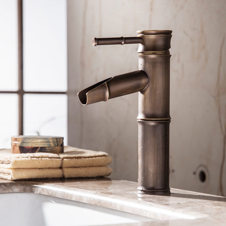 Lisslune | Farmhouse-style vessel sink bathroom faucet round brass faucet