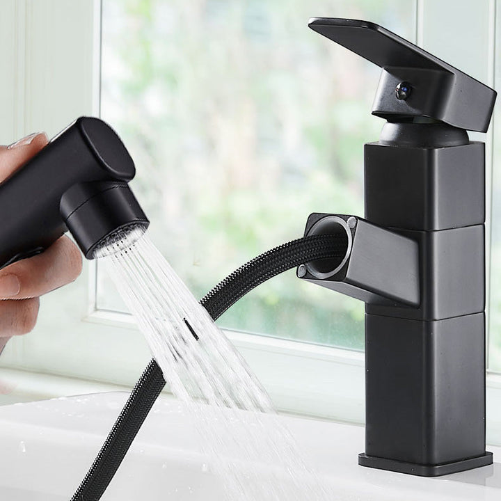 Lisslune | Bathroom faucet with pull-out lever handle single-hole sink faucet