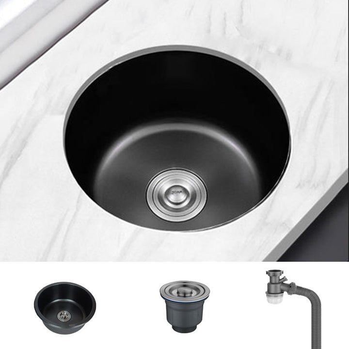 Lisslune | Stainless Steel Round Sink in Black Single Basin Undermount Sink with Basket Strainer
