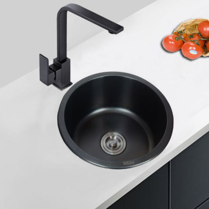 Lisslune | Stainless Steel Round Sink in Black Single Basin Undermount Sink with Basket Strainer