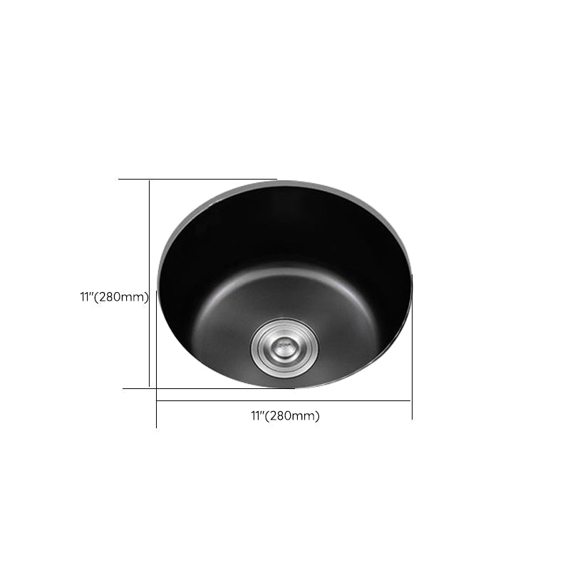 Lisslune | Stainless Steel Round Sink in Black Single Basin Undermount Sink with Basket Strainer