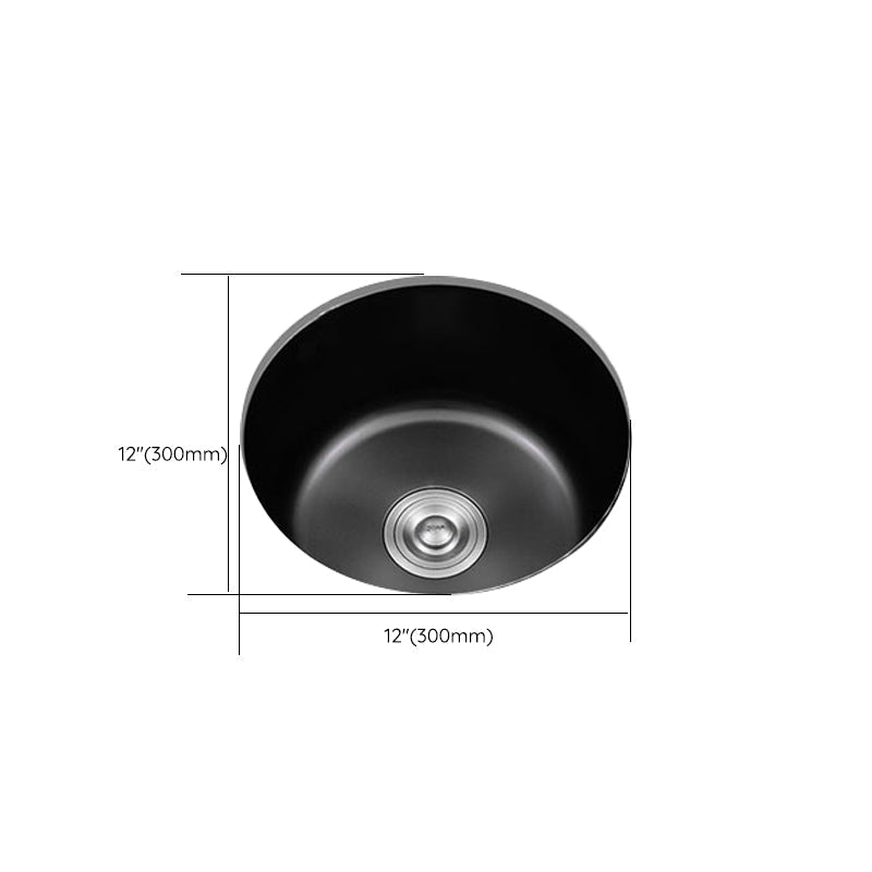 Lisslune | Stainless Steel Round Sink in Black Single Basin Undermount Sink with Basket Strainer