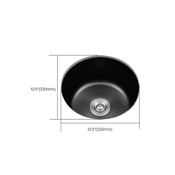 Lisslune | Stainless Steel Round Sink in Black Single Basin Undermount Sink with Basket Strainer