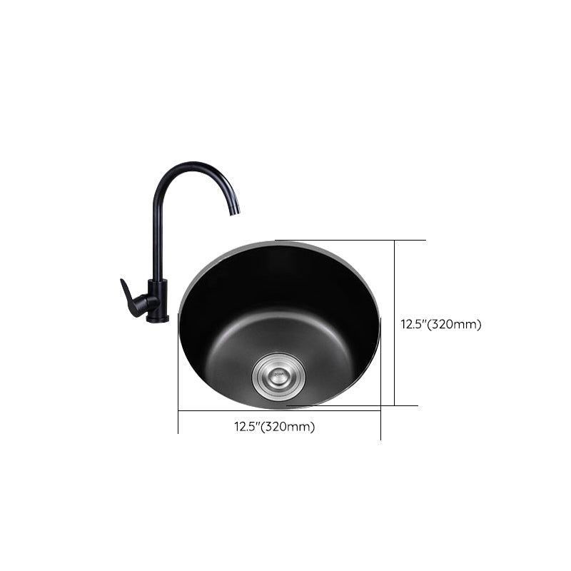 Lisslune | Stainless Steel Round Sink in Black Single Basin Undermount Sink with Basket Strainer