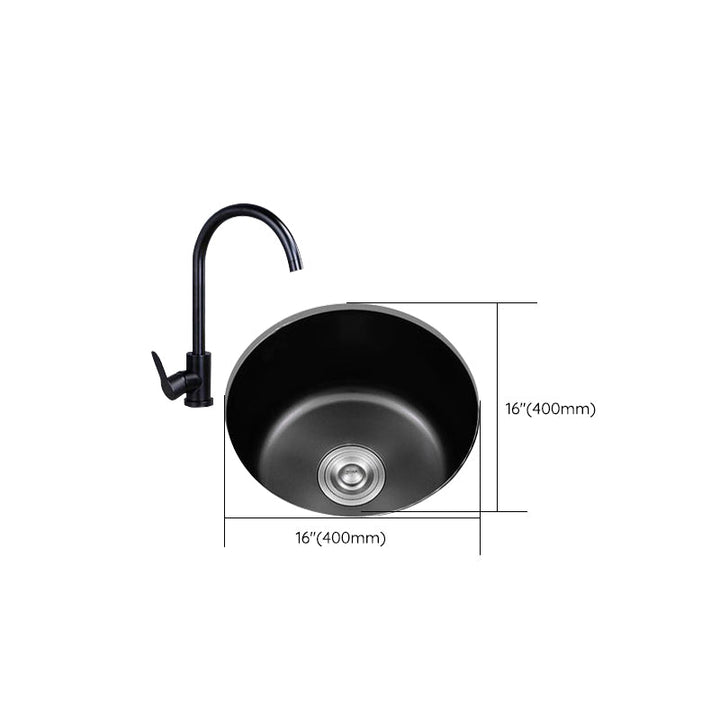 Lisslune | Stainless Steel Round Sink in Black Single Basin Undermount Sink with Basket Strainer