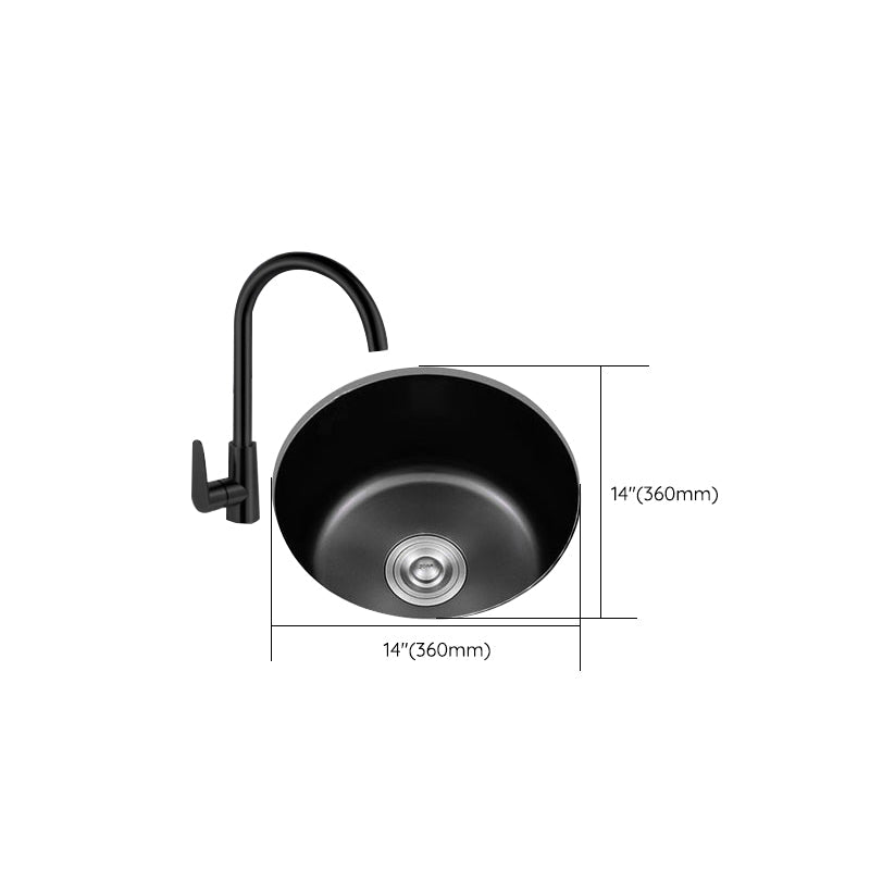 Lisslune | Stainless Steel Round Sink in Black Single Basin Undermount Sink with Basket Strainer