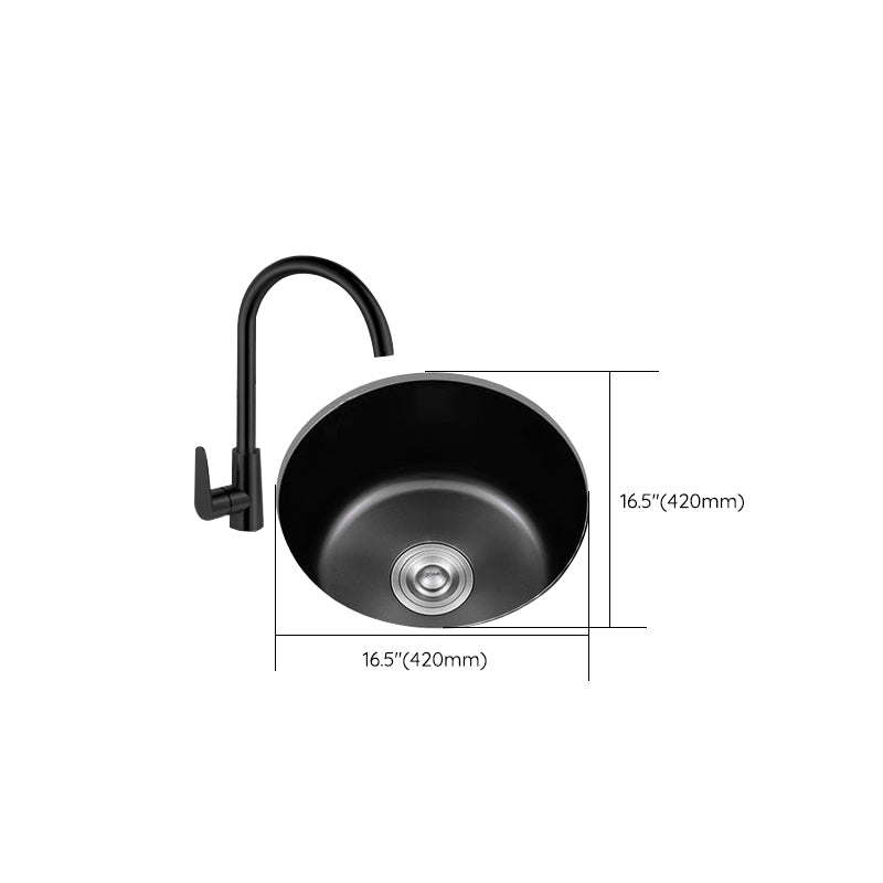 Lisslune | Stainless Steel Round Sink in Black Single Basin Undermount Sink with Basket Strainer