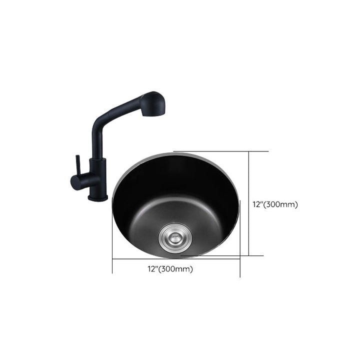Lisslune | Stainless Steel Round Sink in Black Single Basin Undermount Sink with Basket Strainer