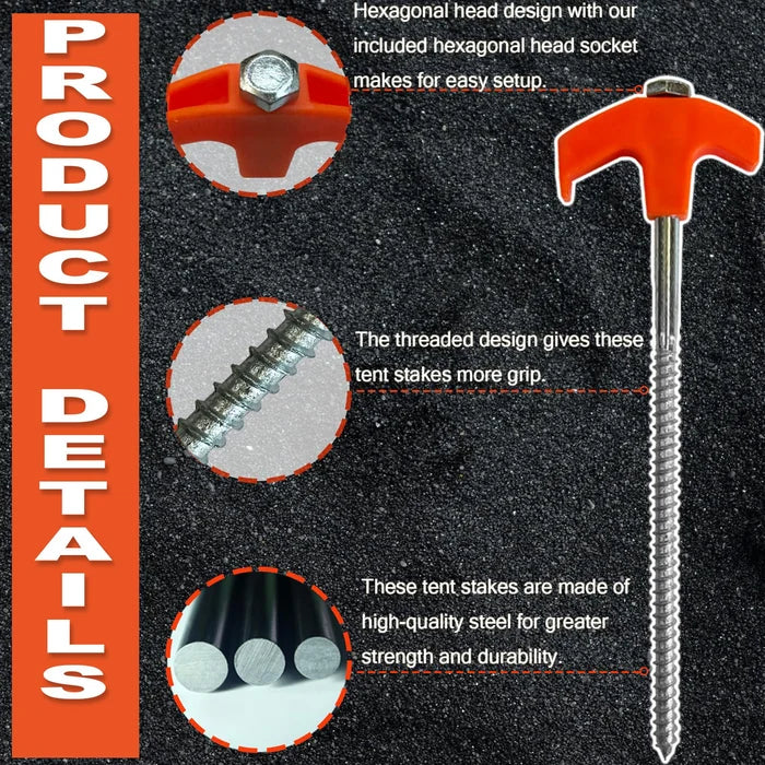 Lisslune | 8" Screw in Tent Stakes - Ground Anchors Screw in
