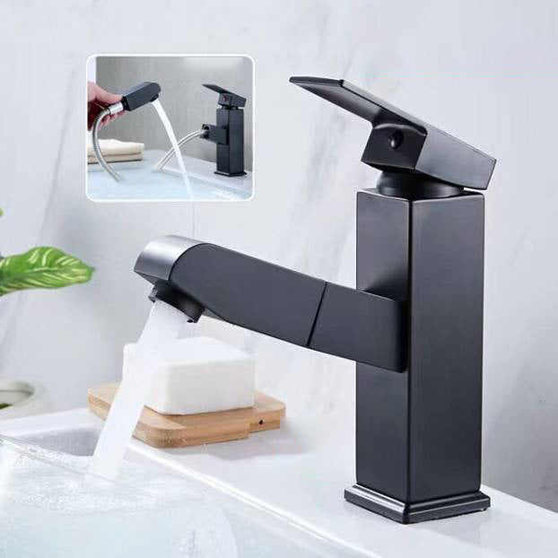 Lisslune | Contemporary Bath Water Faucet Brass Lever Handle Pull-Out Sink Faucet