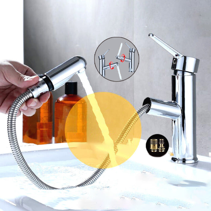 Lisslune | Contemporary Bath Water Faucet Brass Lever Handle Pull-Out Sink Faucet