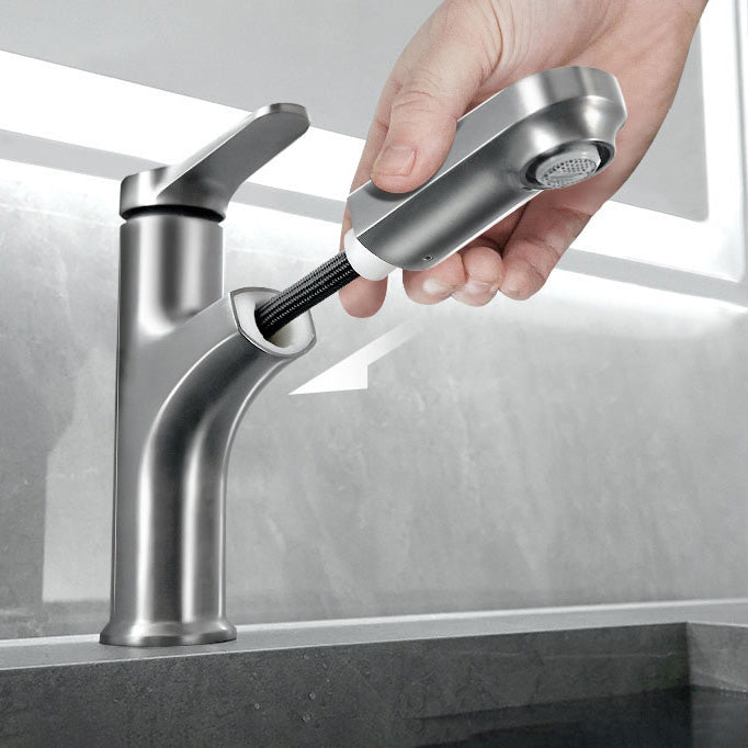 Lisslune | Contemporary Bath Water Faucet Brass Lever Handle Pull-Out Sink Faucet