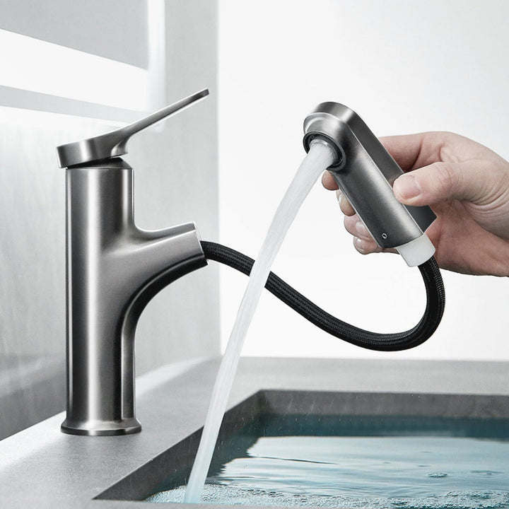 Lisslune | Contemporary Bath Faucet Brass Lever Handle Pull-Out Sink Faucet