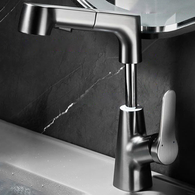 Lisslune | Contemporary Bath Water Faucet Brass Lever Handle Pull-Out Sink Faucet