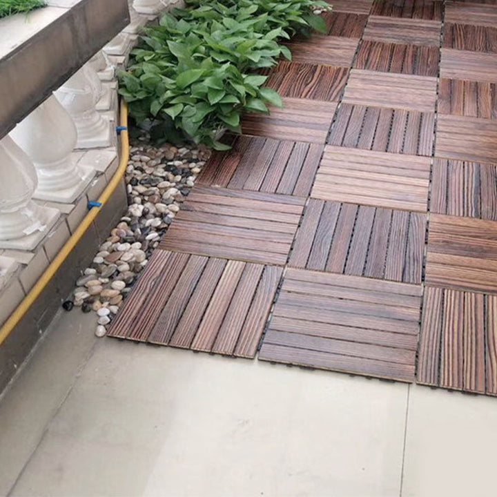 Lisslune | Farmhouse Square Tile Floor Brown Pine Wood for Patio Garden