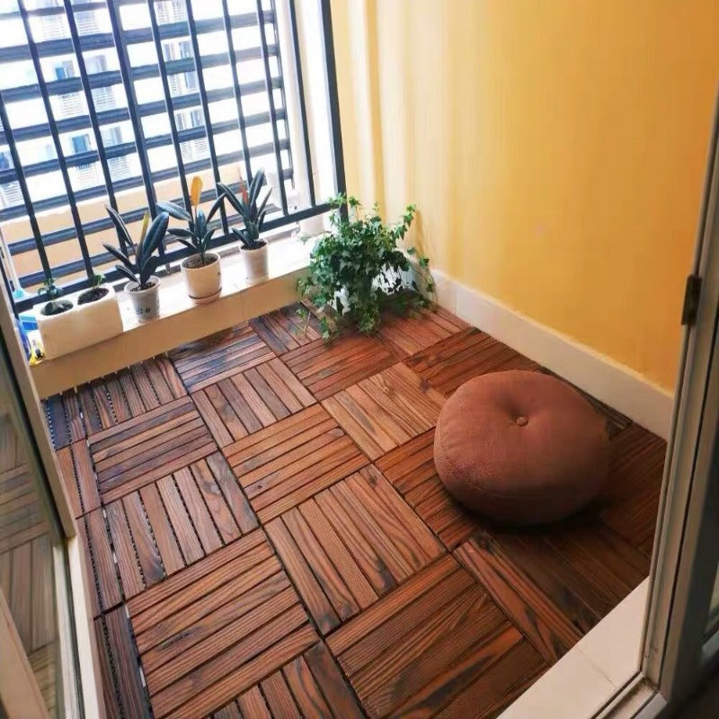 Lisslune | Farmhouse Square Tile Floor Brown Pine Wood for Patio Garden