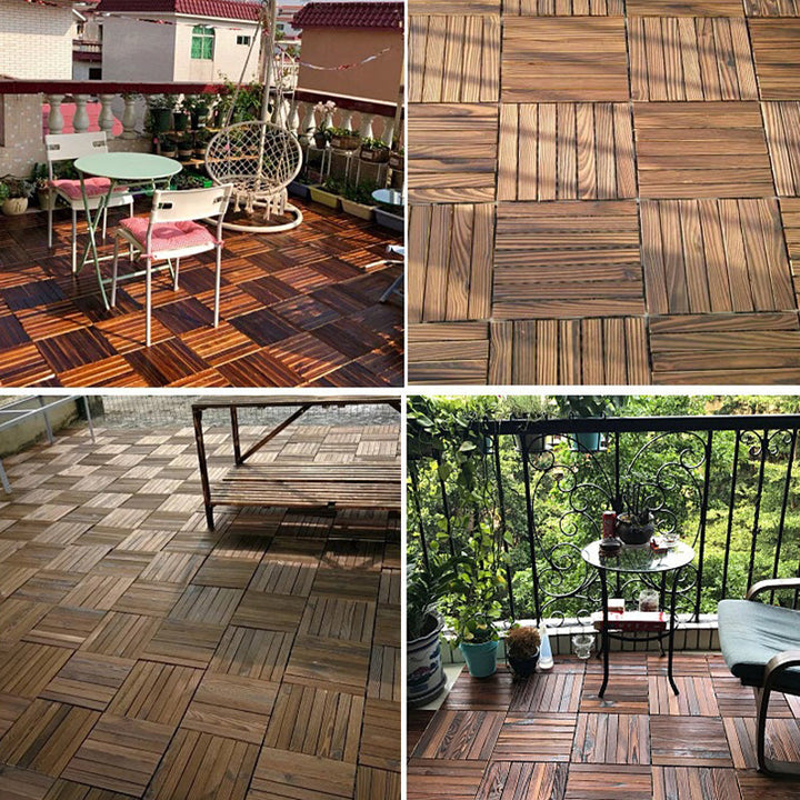 Lisslune | Farmhouse Square Tile Floor Brown Pine Wood for Patio Garden