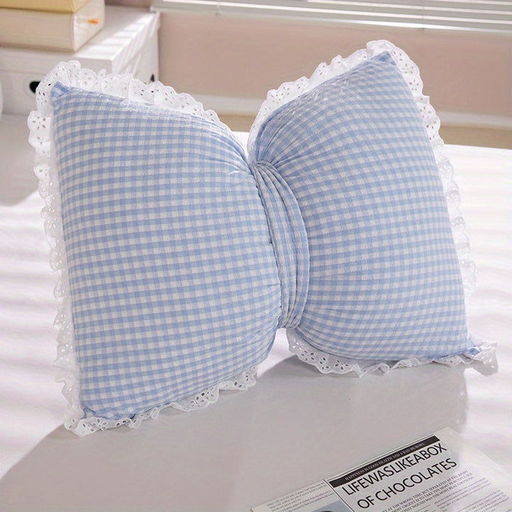 Lisslune | Niedliches Schleifen-Karomuster-Wurfkissen - Minimalistischer Stil Dekokissen mit Spitzenborte, 100% Polyester, Maschinenwaschbar für Wohnzimmer, Schlafzimmer & Rücksitz des Autos - Pink, Blau, Grün, Gelb, Gemütliche Wohnakzente | Polye