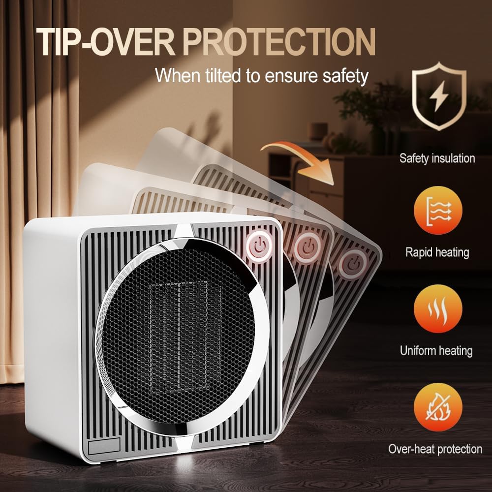 Lisslune | 500W Electric PTC Ceramic Heater | Rapid Heating, Energy Efficient & Safe for Indoor Use in Winter