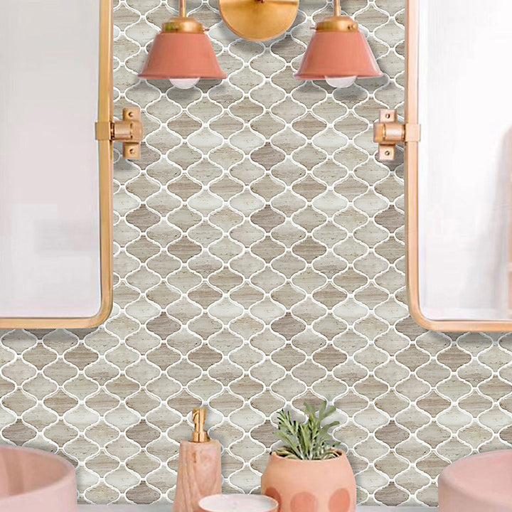 Lisslune | Square Peel & Stick Mosaic Tiles Plastic Arabesque Peel and Stick Wall Tile