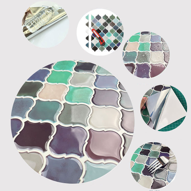 Lisslune | Square Peel & Stick Mosaic Tiles Plastic Arabesque Peel and Stick Wall Tile