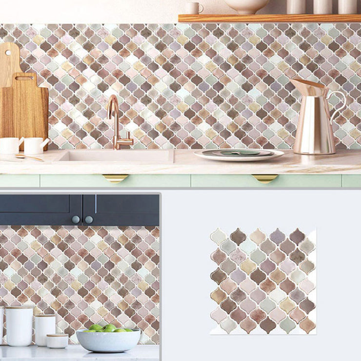 Lisslune | Square Peel & Stick Mosaic Tiles Plastic Arabesque Peel and Stick Wall Tile