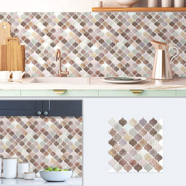 Lisslune | Square Peel & Stick Mosaic Tiles Plastic Arabesque Peel and Stick Wall Tile