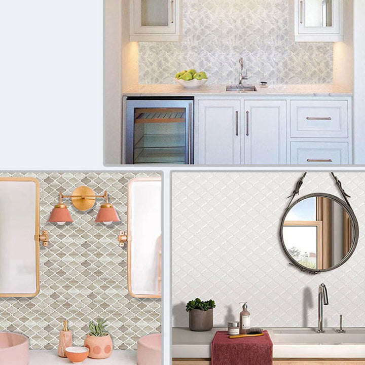Lisslune | Square Peel & Stick Mosaic Tiles Plastic Arabesque Peel and Stick Wall Tile