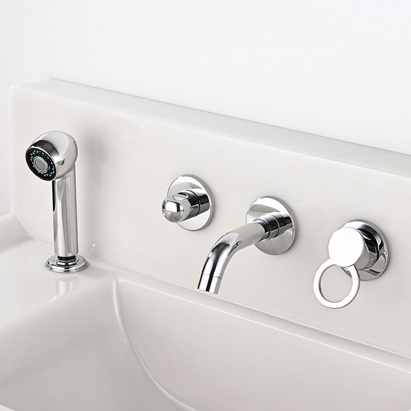 Lisslune | Wall Mounted Faucet Brass Lever Handle Bathroom Faucet Hand Shower