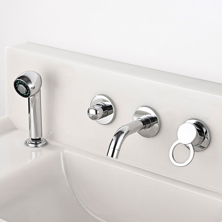 Lisslune | Wall Mounted Faucet Brass Lever Handle Bathroom Faucet Hand Shower
