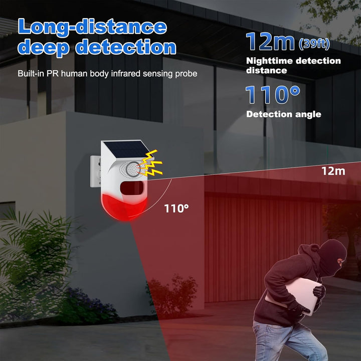 Lisslune | Solar Motion Sensor Alarm with 120dB Siren and LED Strobe – Feronix