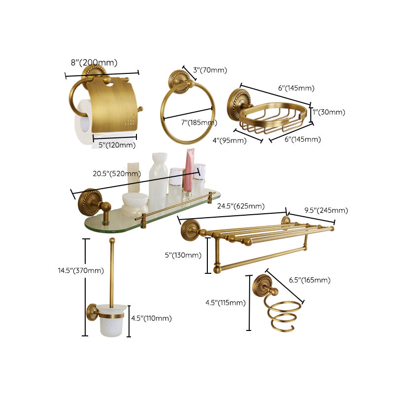 Lisslune | Brass Traditional Bathroom Accessory Set Vintage Bronze Bath Shelf/Towel Holder/Bathrobe Hook