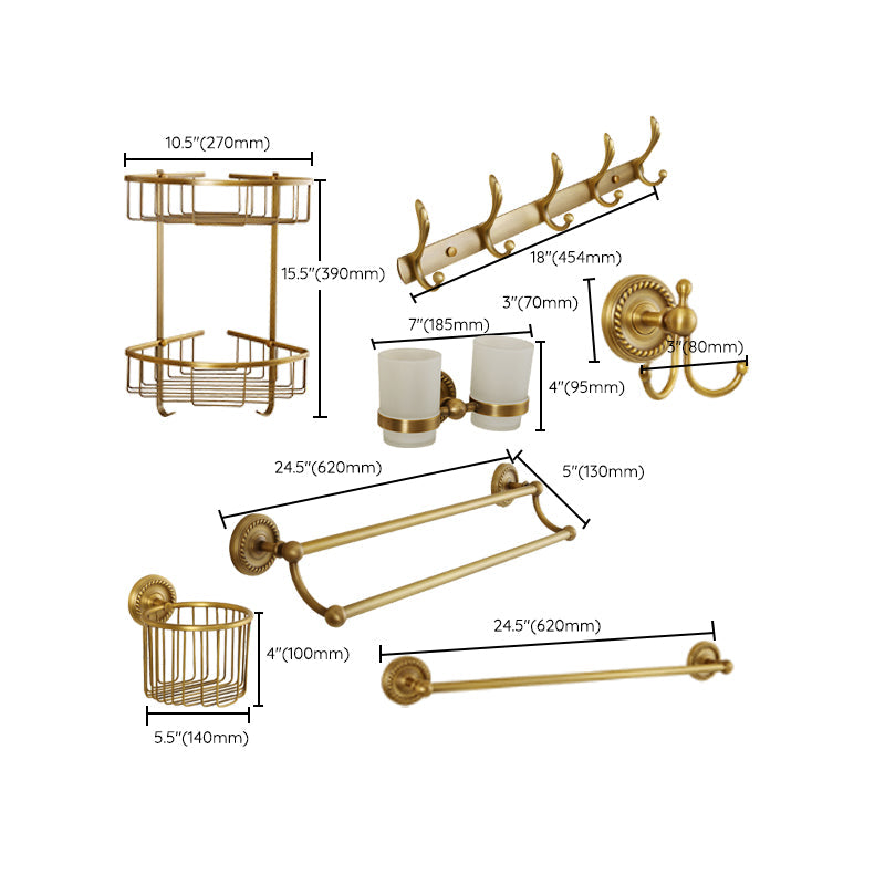 Lisslune | Brass Traditional Bathroom Accessory Set Vintage Bronze Bath Shelf/Towel Holder/Bathrobe Hook
