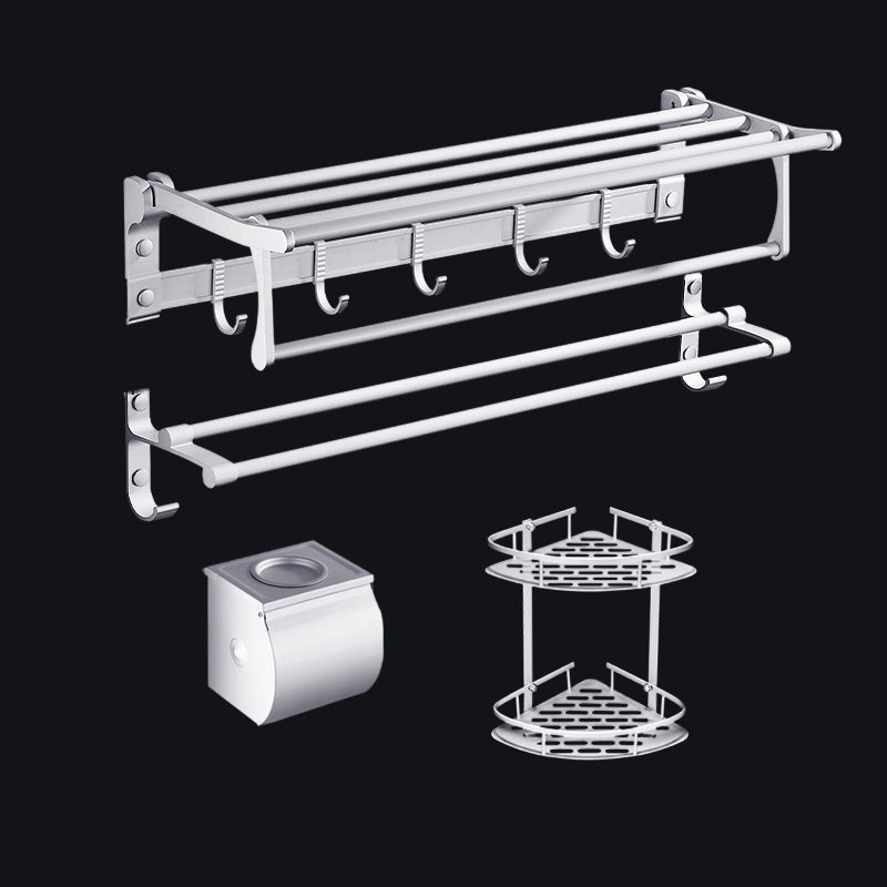 Lisslune | Contemporary silver metal bathroom accessory set with towel rack