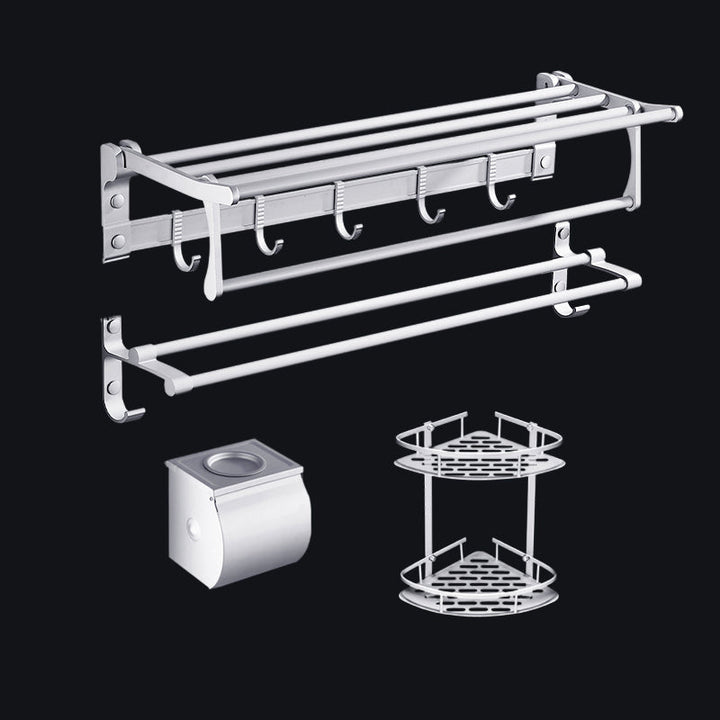 Lisslune | Contemporary silver metal bathroom accessory set with towel rack