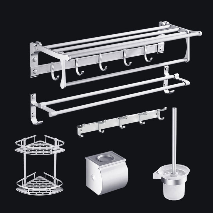 Lisslune | Contemporary silver metal bathroom accessory set with towel holder