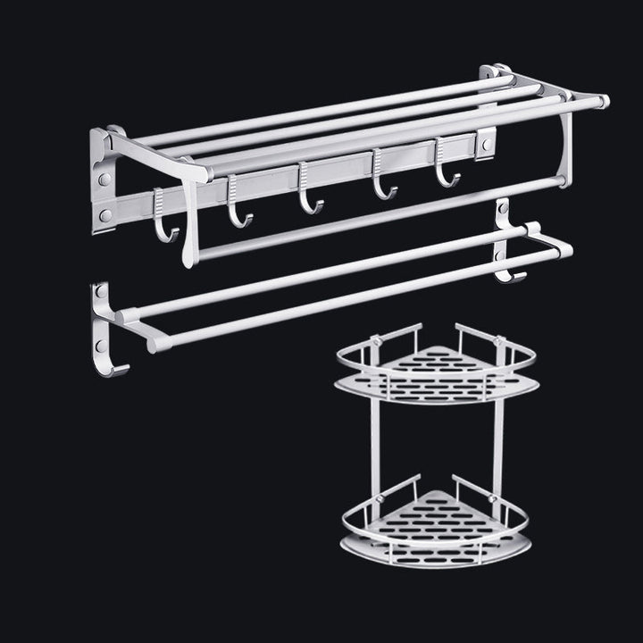 Lisslune | Contemporary silver metal bathroom accessory set with towel holder