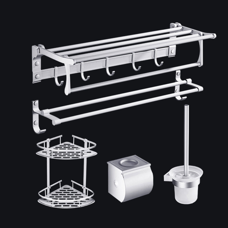 Lisslune | Contemporary silver metal bathroom accessory set with towel holder