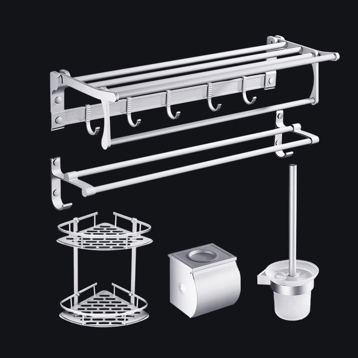 Lisslune | Contemporary silver metal bathroom accessory set with towel holder
