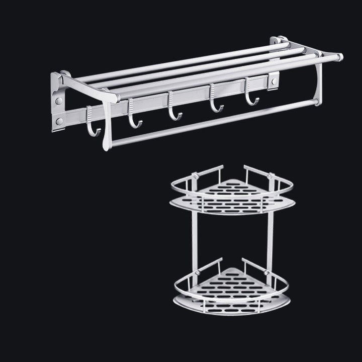 Lisslune | Contemporary silver metal bathroom accessory set with towel rack