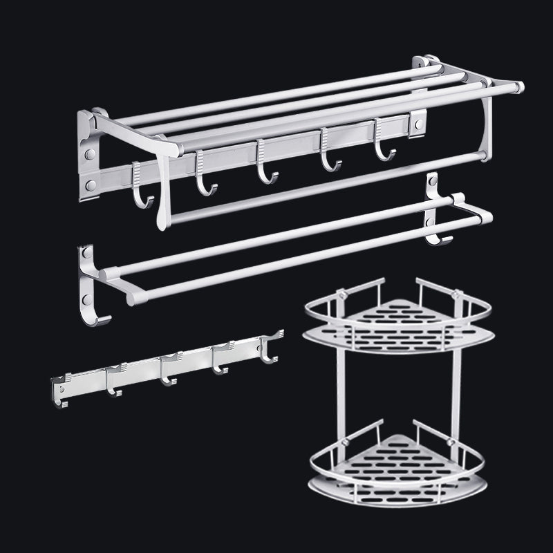 Lisslune | Contemporary silver metal bathroom accessory set with towel rack