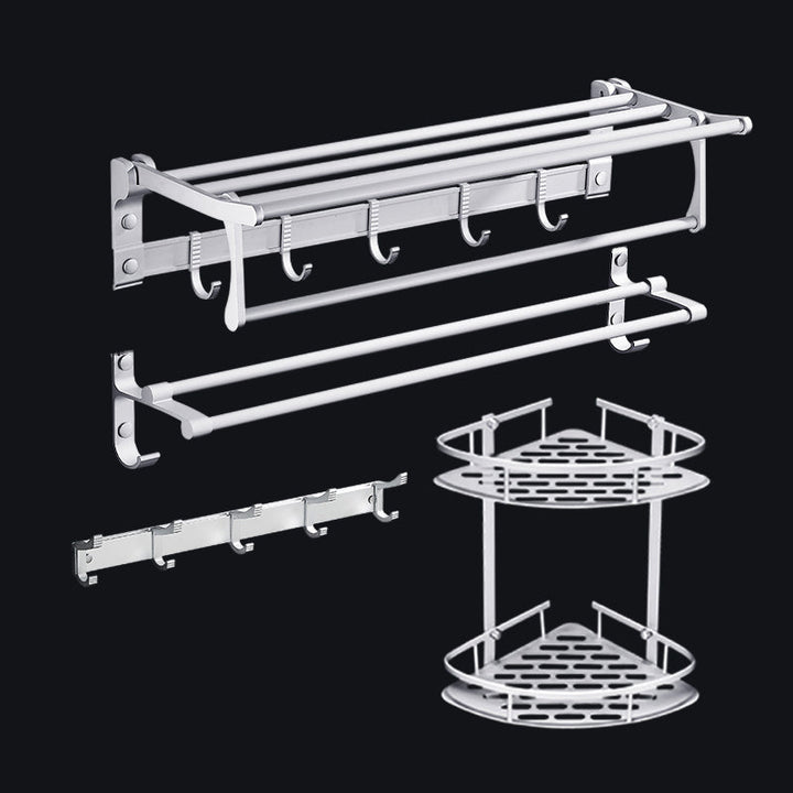 Lisslune | Contemporary silver metal bathroom accessory set with towel rack