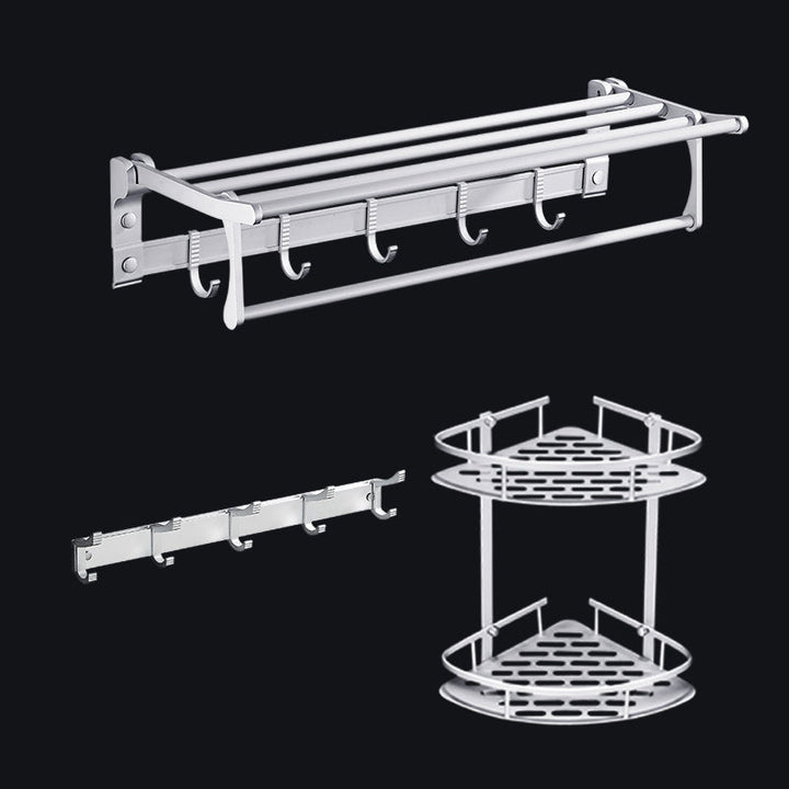Lisslune | Contemporary silver metal bathroom accessory set with towel rack